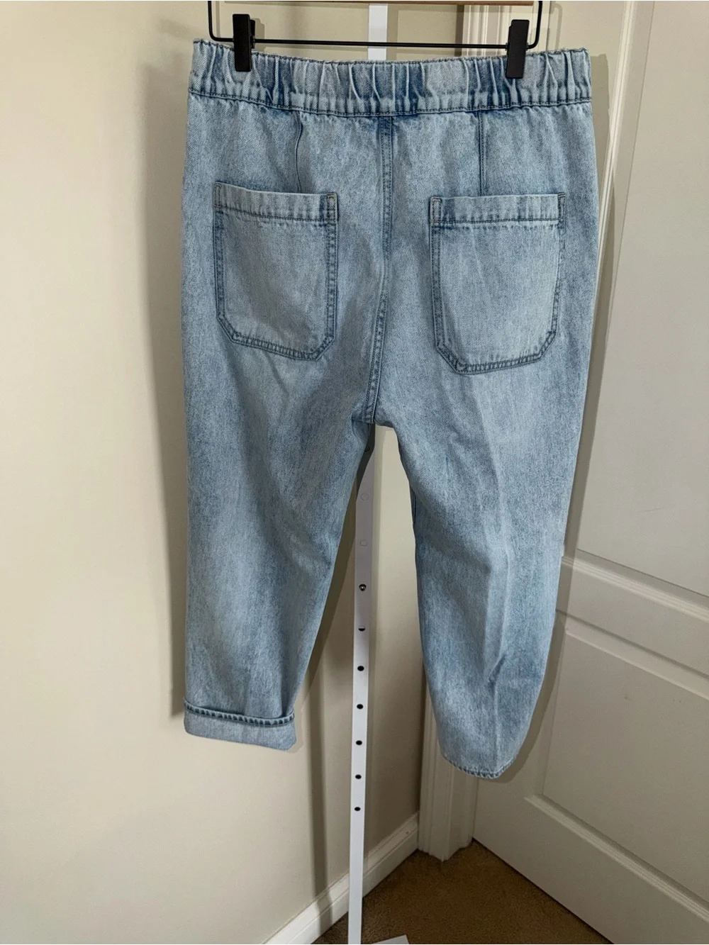 Veronica Beard Arya Patch Pocket Barrel Jeans Light Wash Cropped Denim Size 31